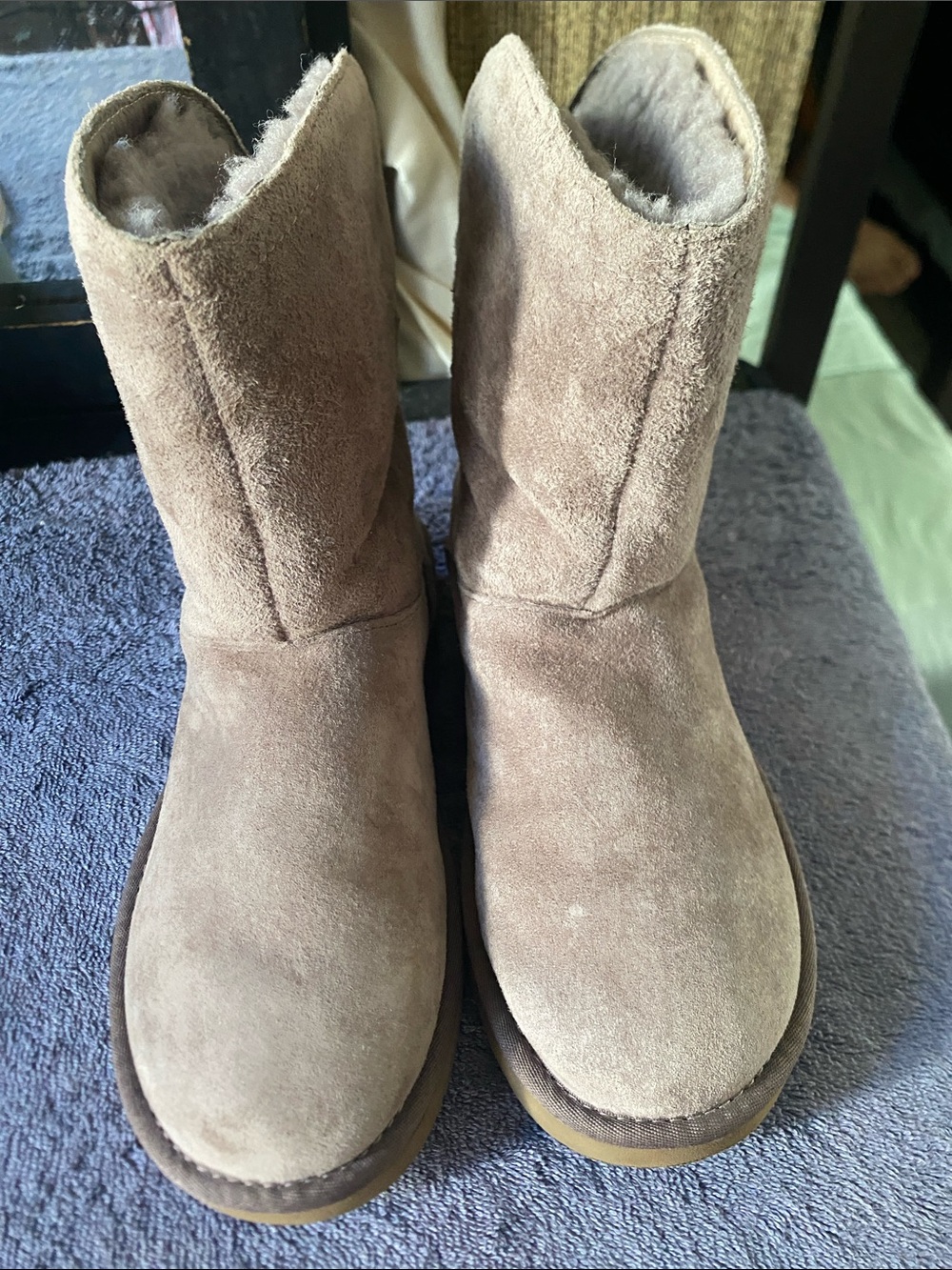 UGG Taupe Suede Short Shearling Boots